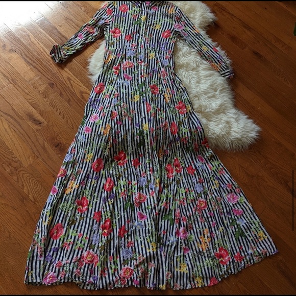 Zara women's maxi shirt dress striped floral - Picture 10 of 16